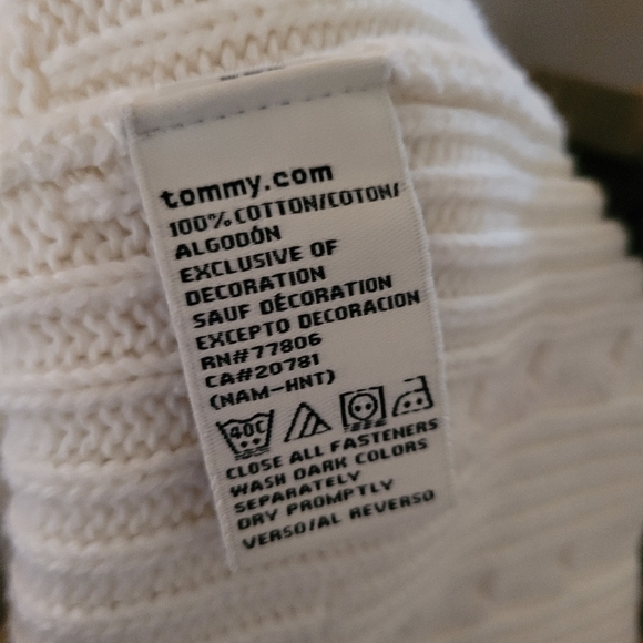 Tommy Hilfiger 90's White Blue and Red Classic Cable‎ Knit Cardigan - Picture 7 of 7